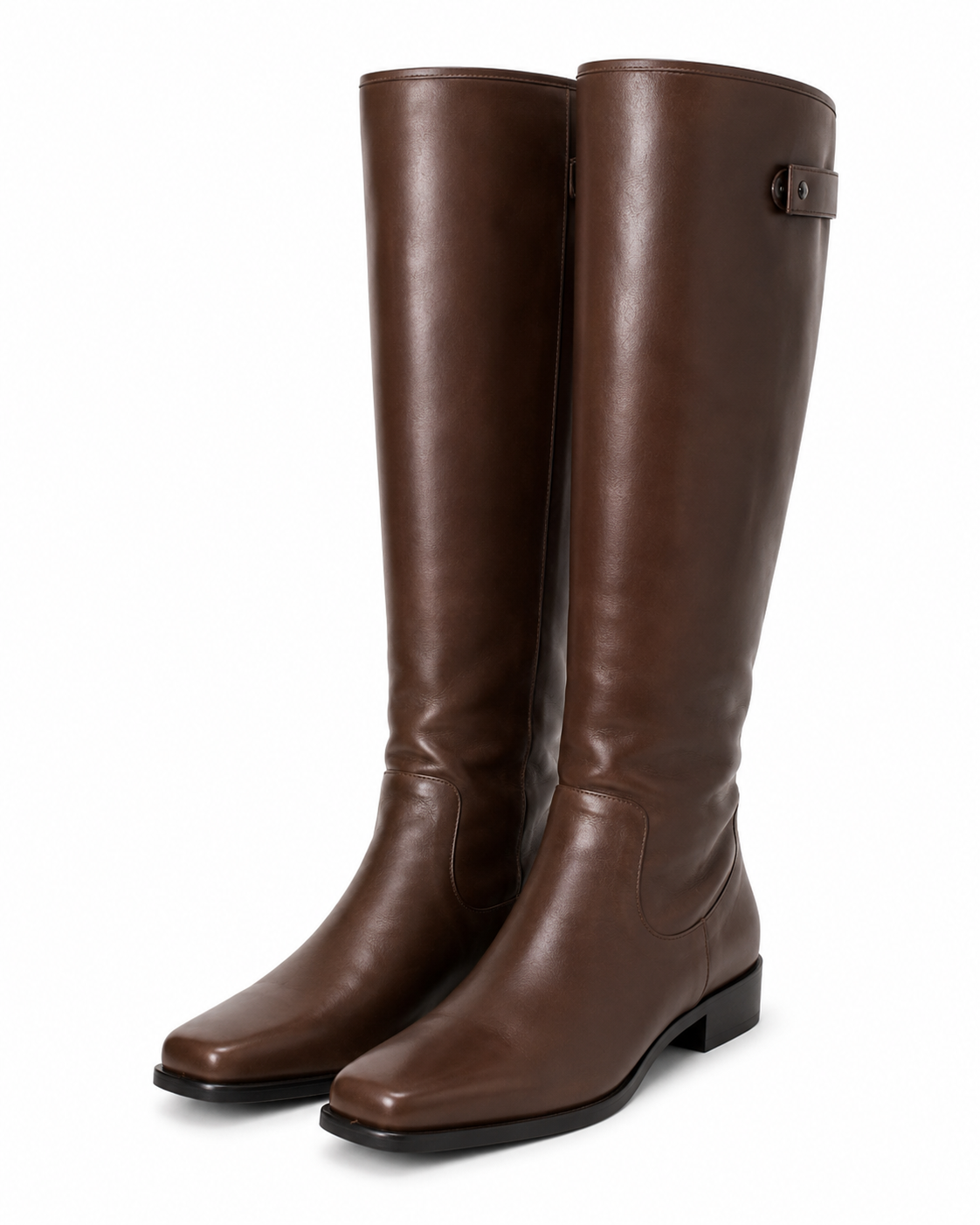 Square-Toe Knee-High Boots - Espresso