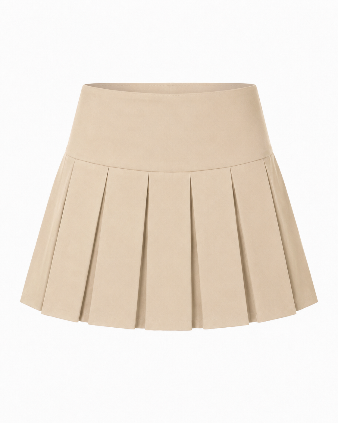 Wide Waistband Pleated Mini Skirt - High Waist