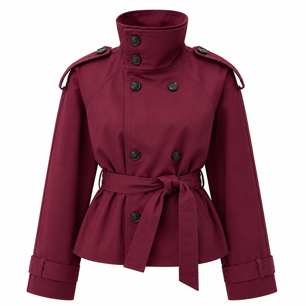 Belted Trench Coat - Stand Collar