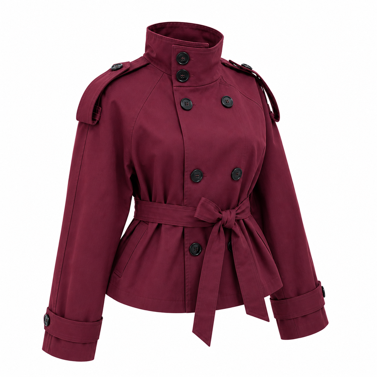 Belted Trench Coat - Stand Collar