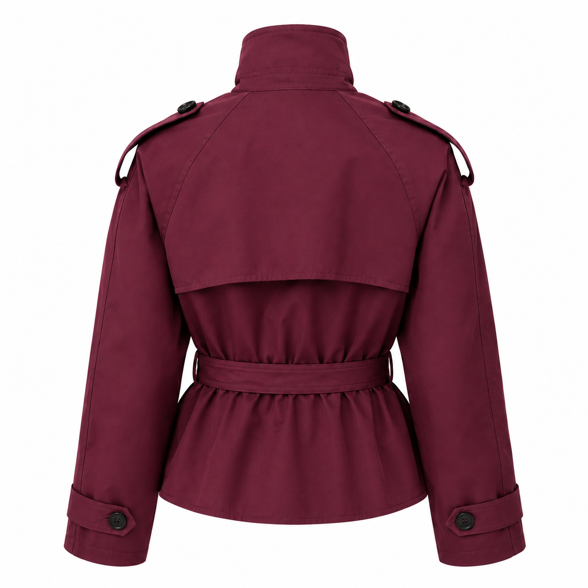 Belted Trench Coat - Stand Collar
