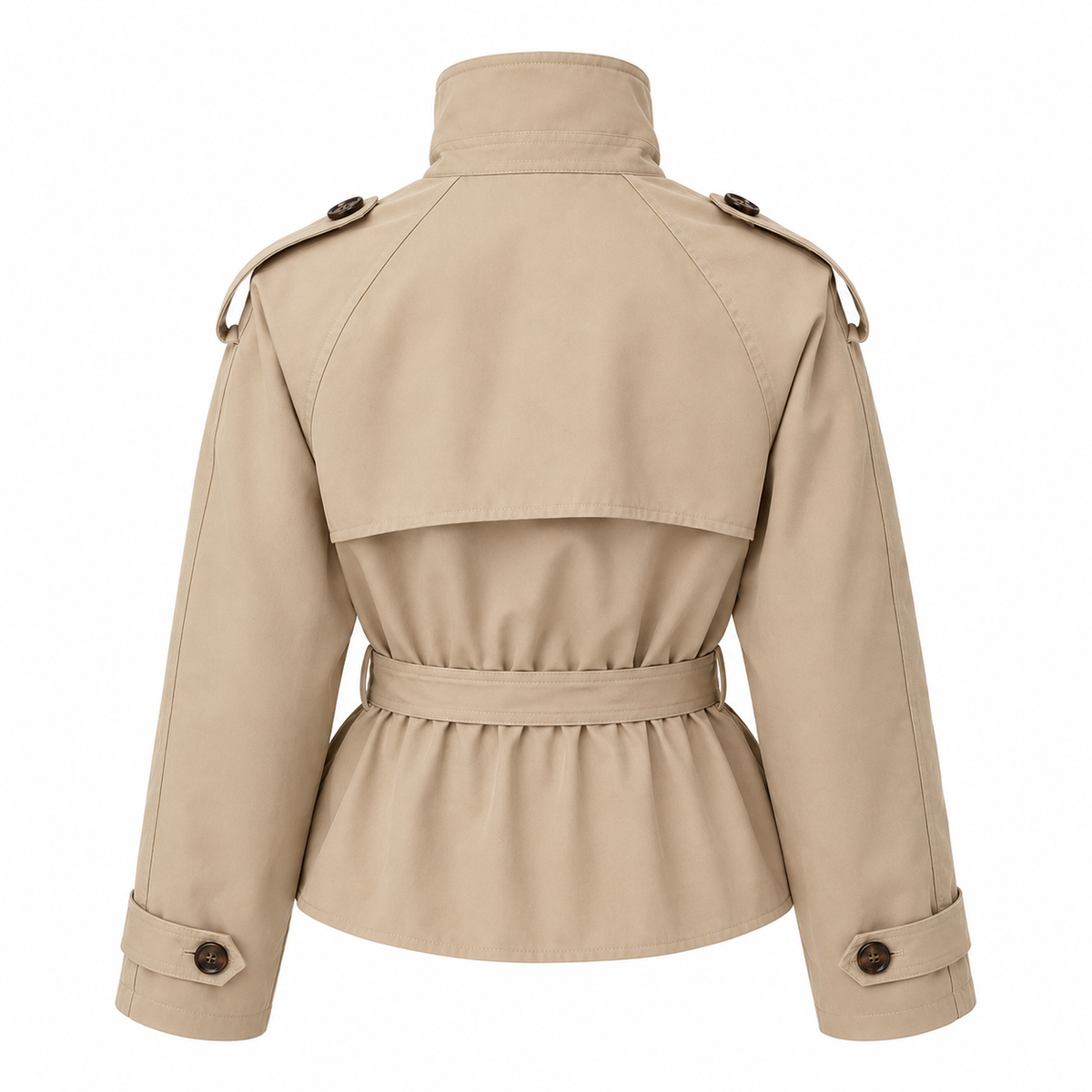 Belted Trench Coat - Stand Collar