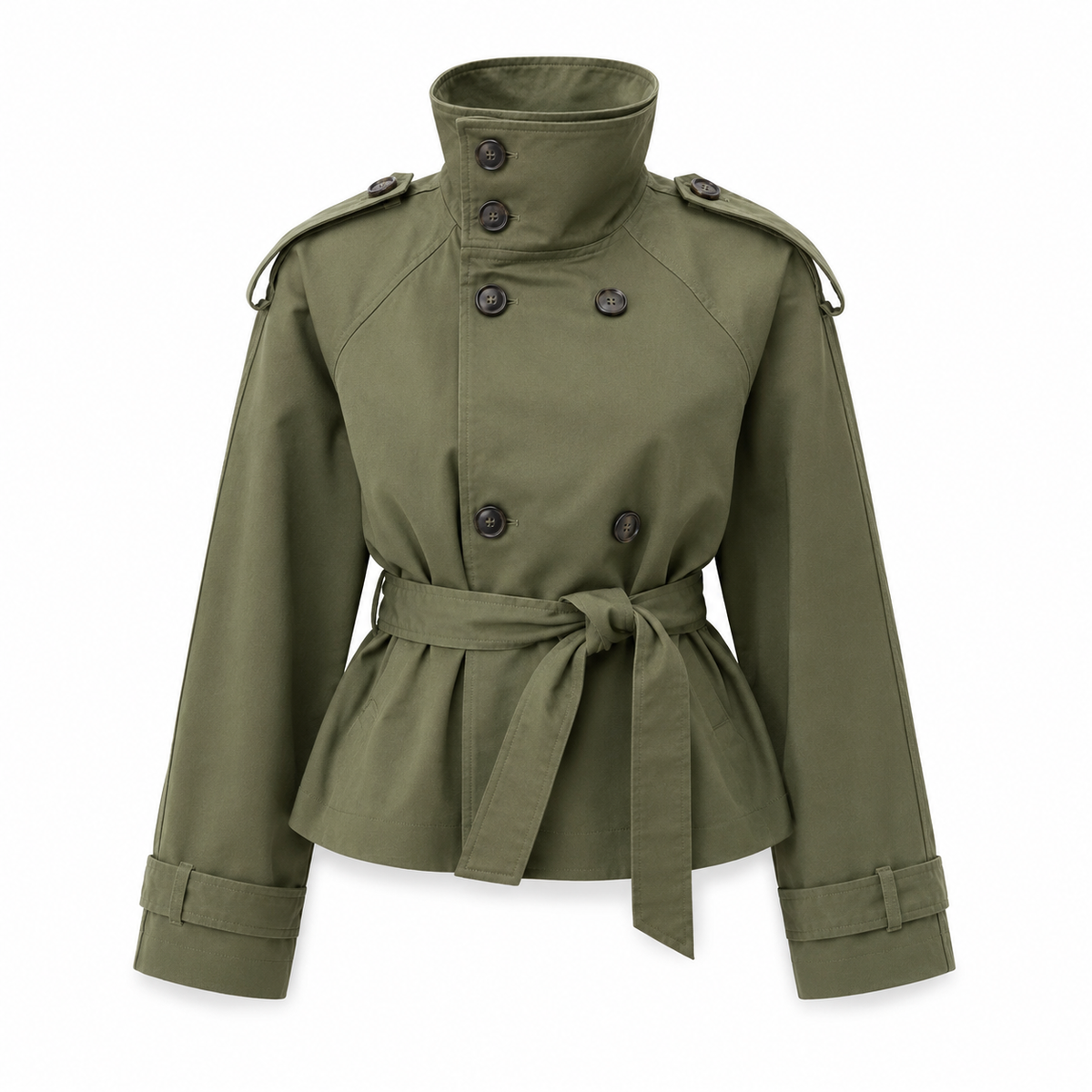 Belted Trench Coat - Stand Collar