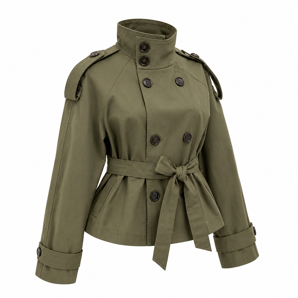 Belted Trench Coat - Stand Collar