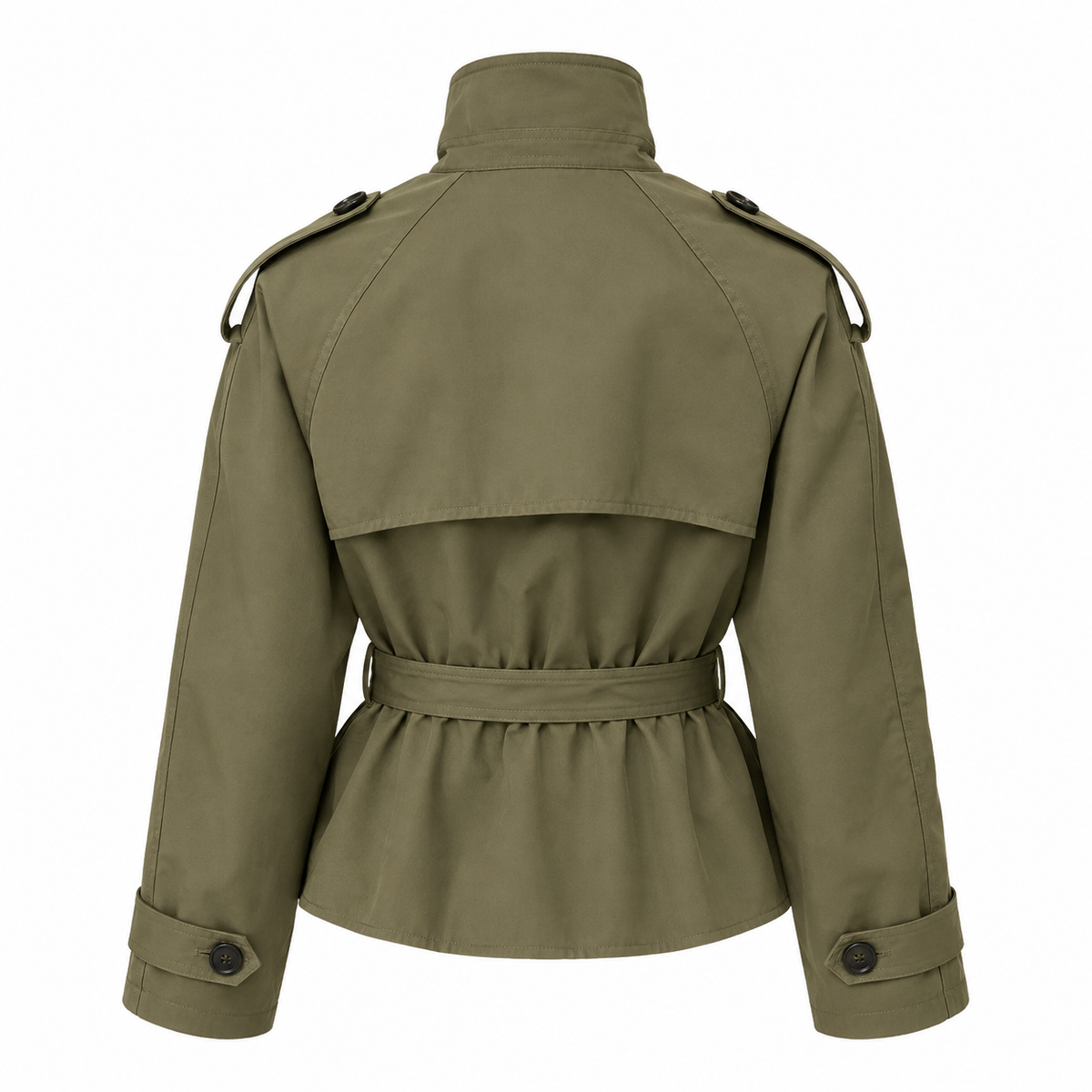 Belted Trench Coat - Stand Collar