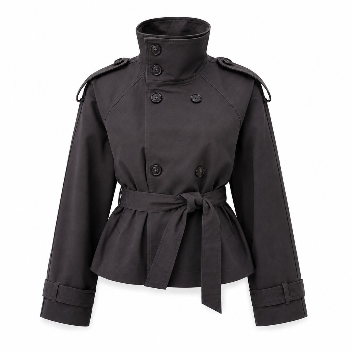 Belted Trench Coat - Stand Collar