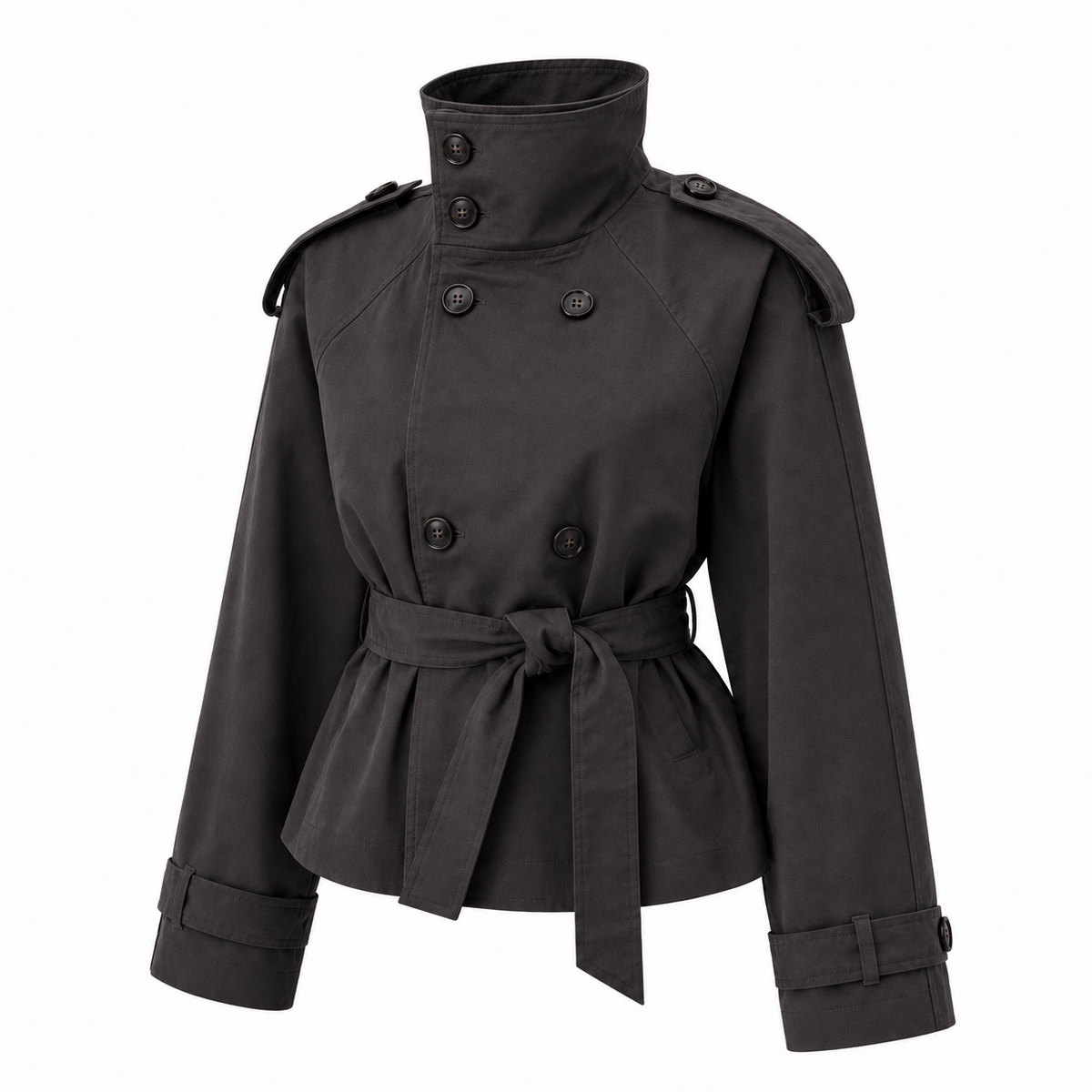 Belted Trench Coat - Stand Collar