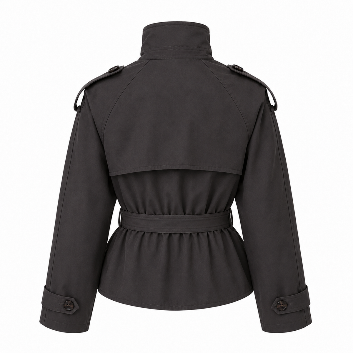 Belted Trench Coat - Stand Collar