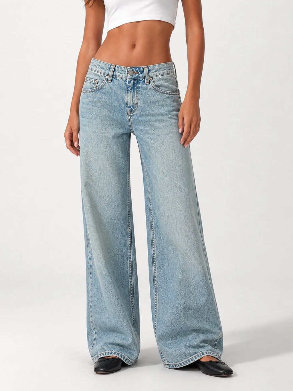 ⁠Low Waist Wide Leg – Sand Bleach