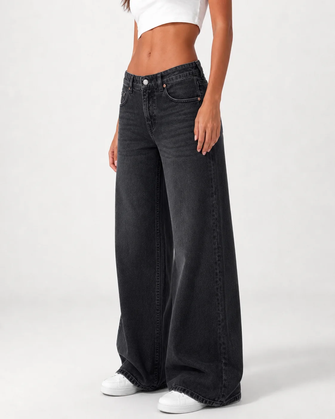 Low Waist Wide Leg – Washed Black