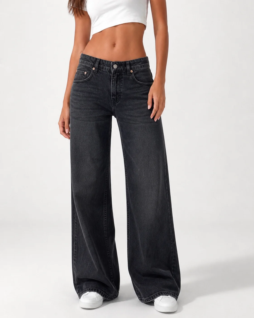 Low Waist Wide Leg – Washed Black